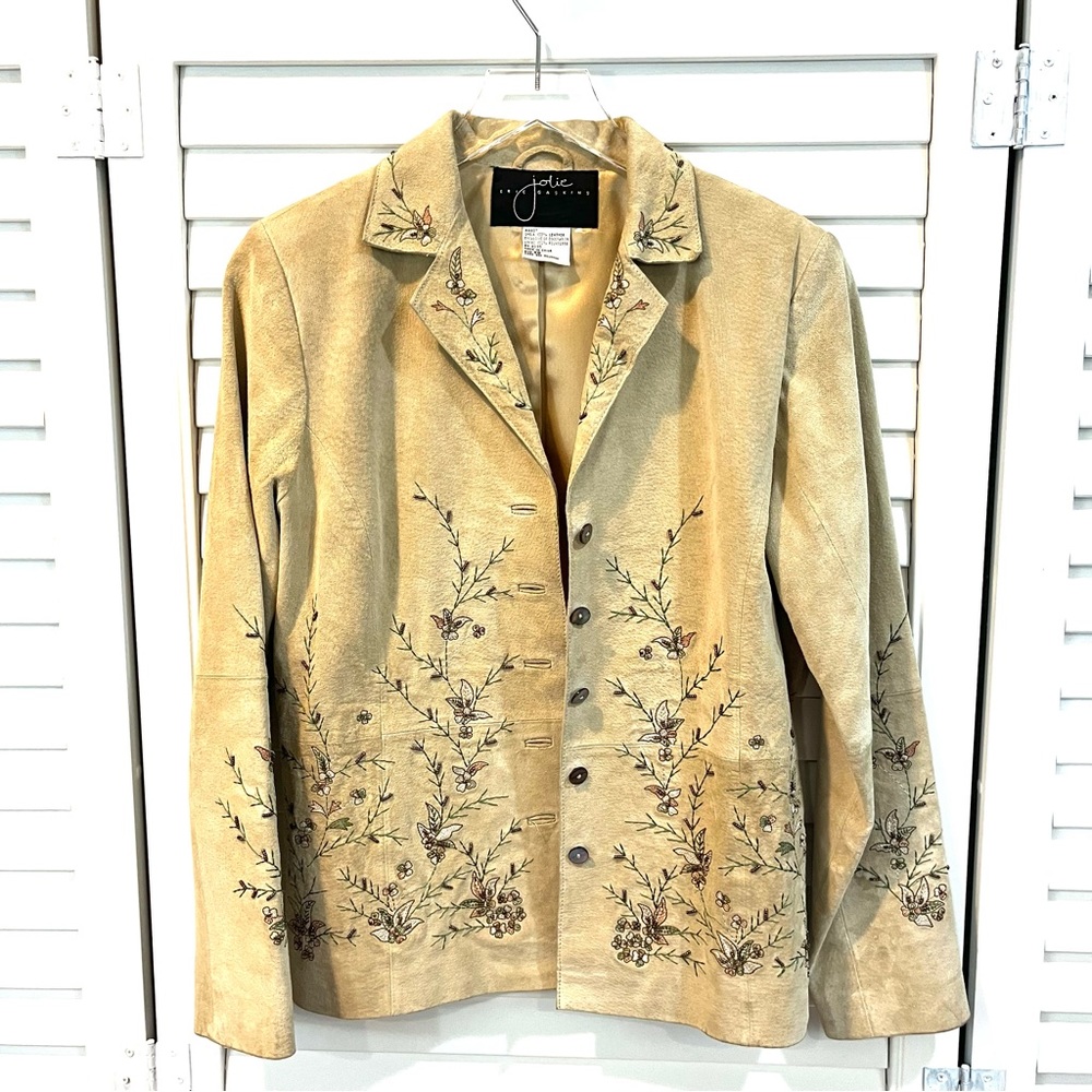 JB by Julie Brown Women's Embroidered Tan Suede Jacket